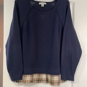 Christopher & Banks Navy Blue Sweater with Plaid Bottom Layer, size XL